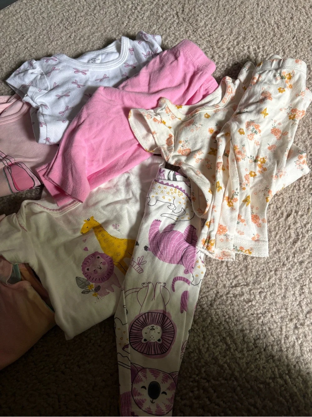 11 short sleeve size 6-9 month onsies with 3 matching pants